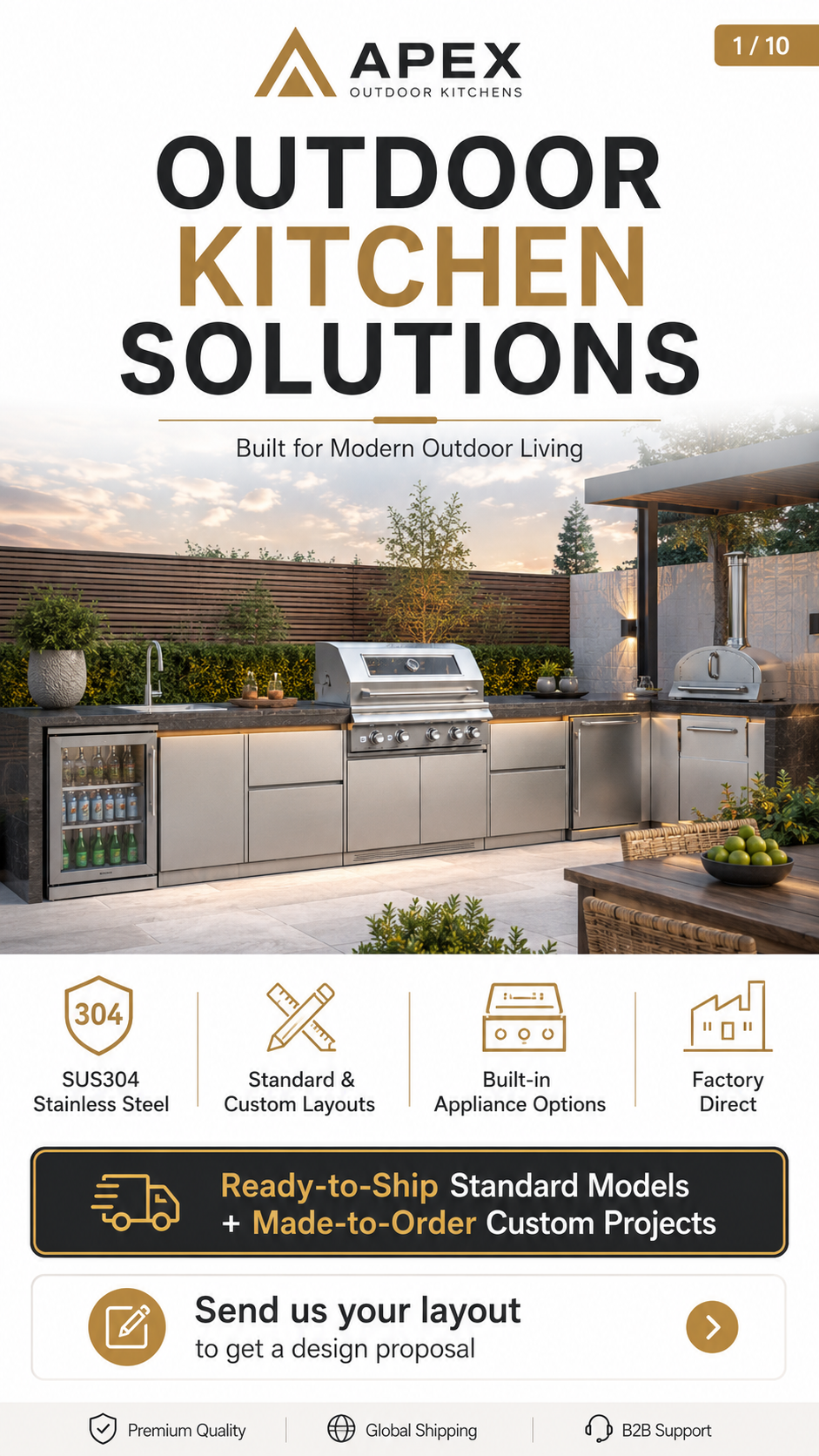 Outdoor stainless steel kitchen cabinet