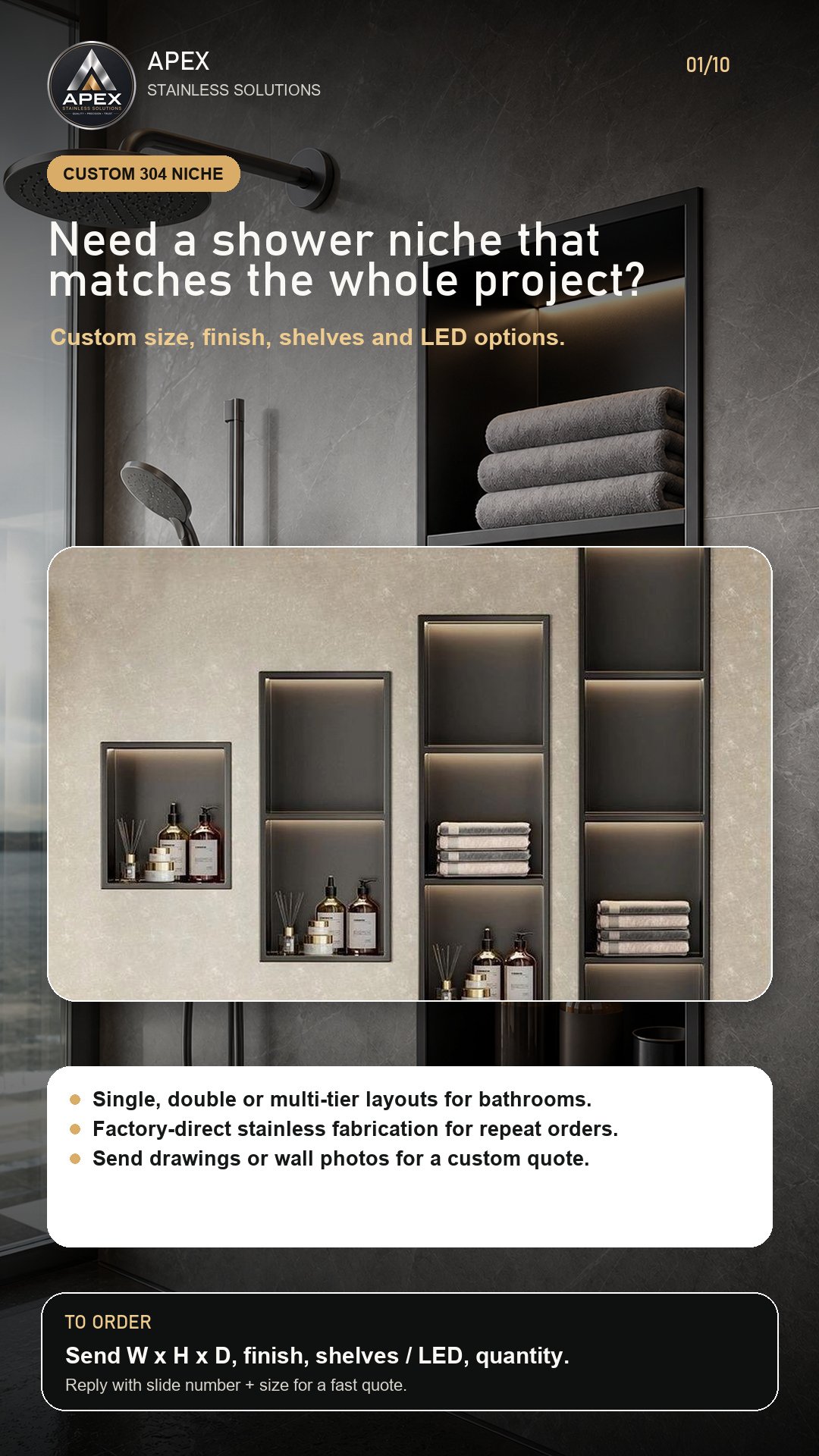 Stainless steel bathroom niche