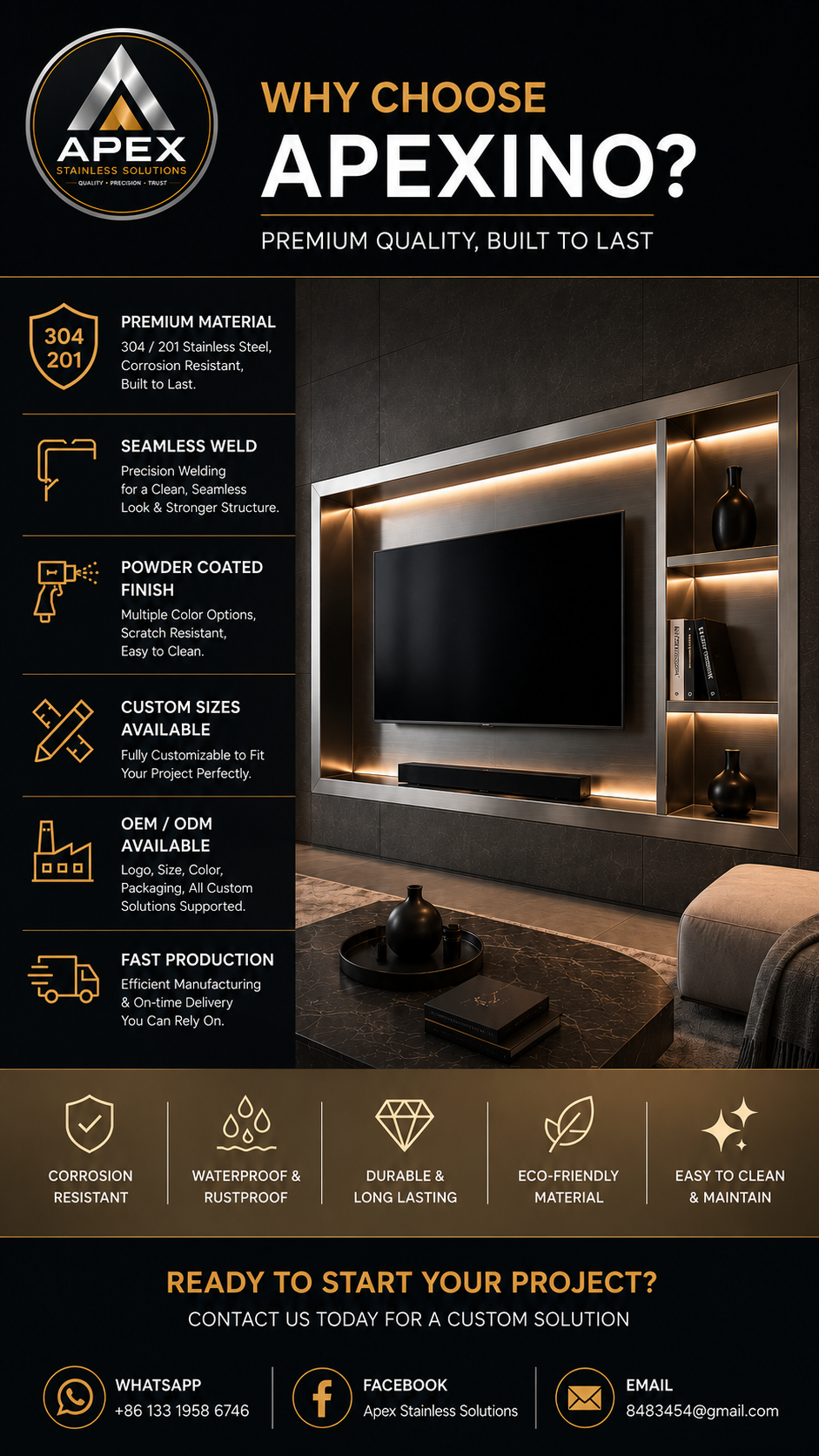 Stainless steel TV niche