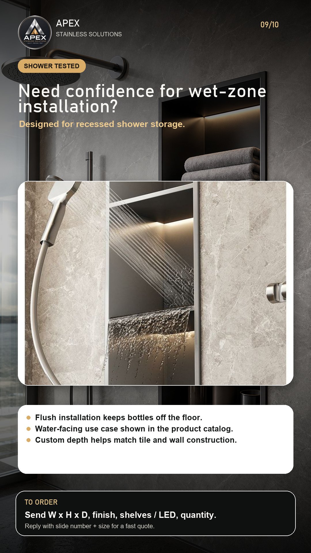 Stainless steel bathroom niche