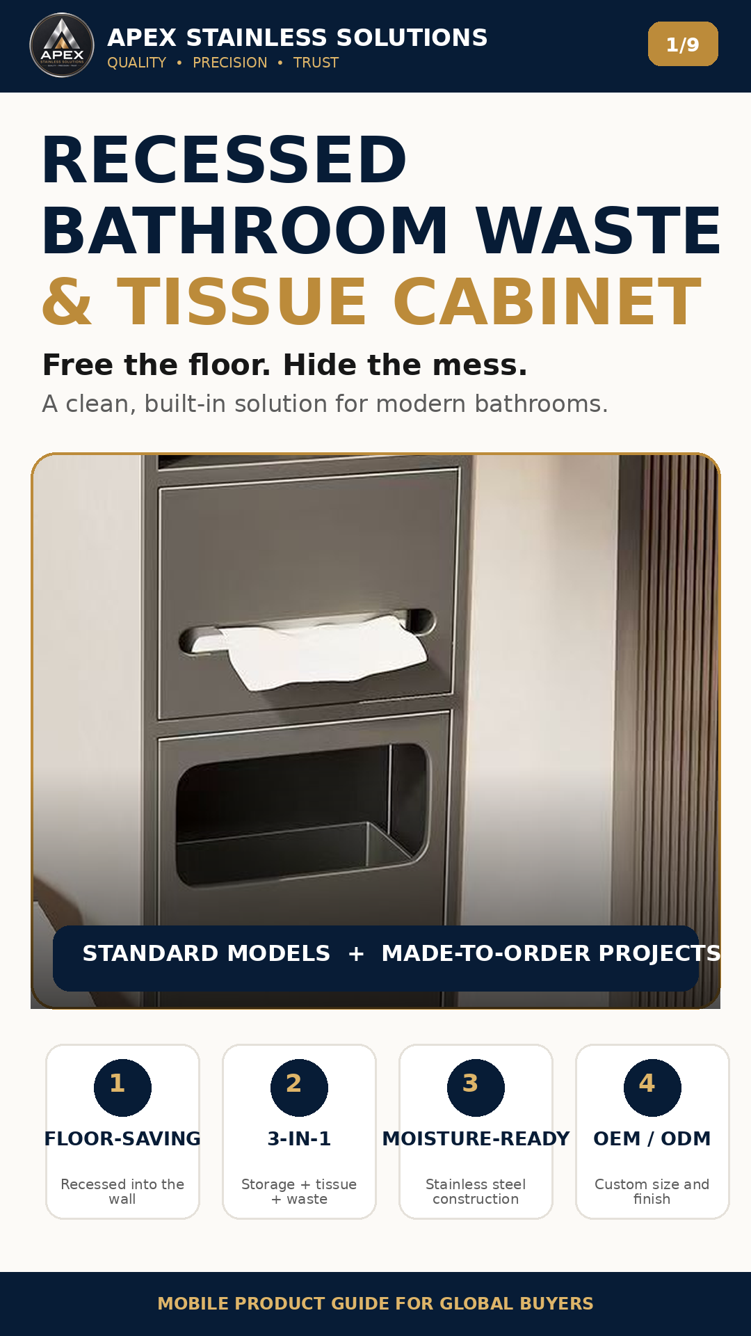 Stainless steel bathroom trash can