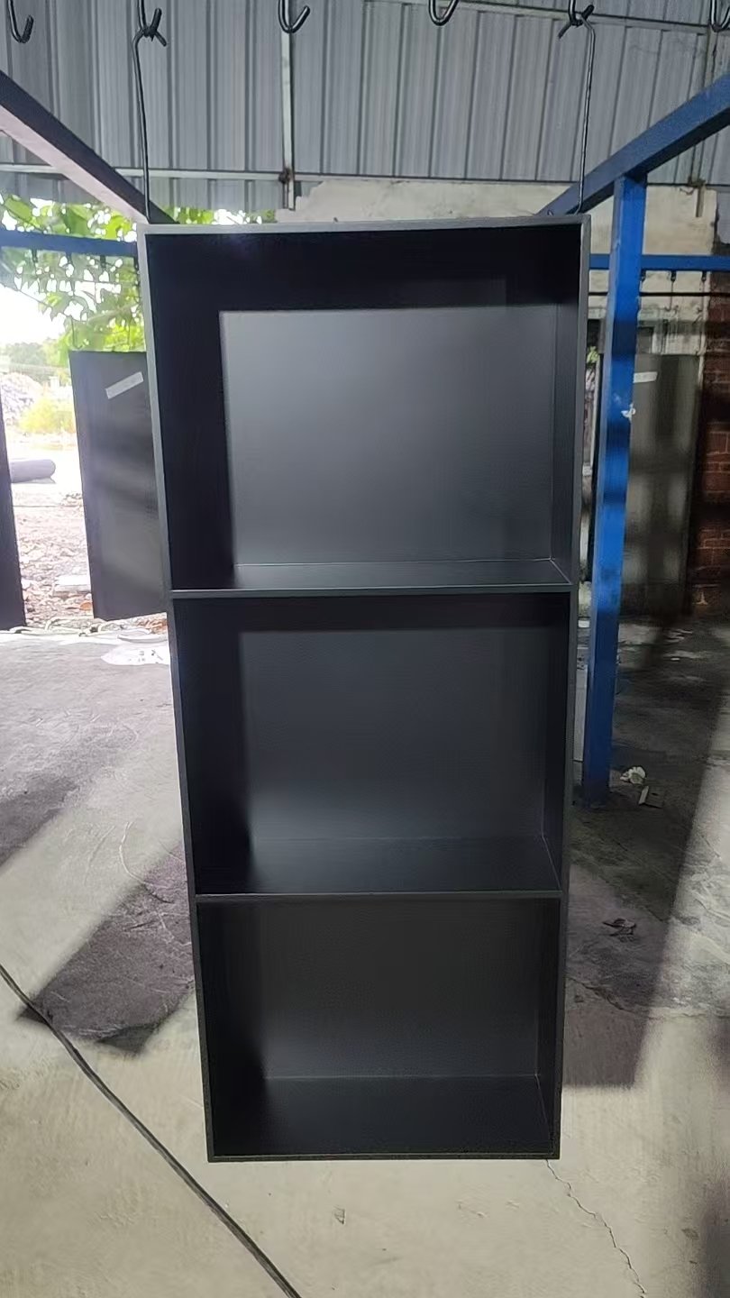 Matte black shower niche sample during factory inspection