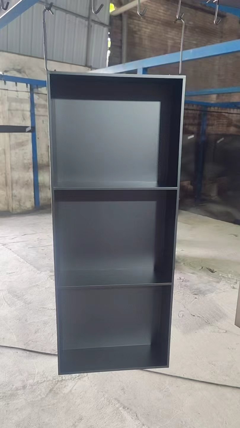 Narrower matte black shower niche sample in production